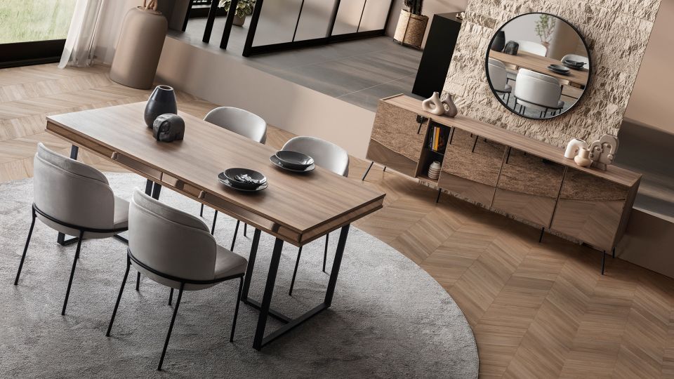 Bronze Ceviz Yemek Masası