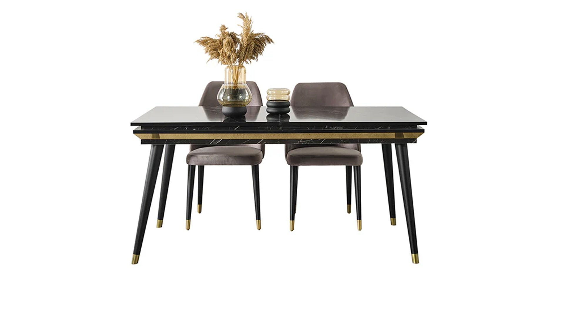 Damla Açılır Yemek Masası Siyah Mermer