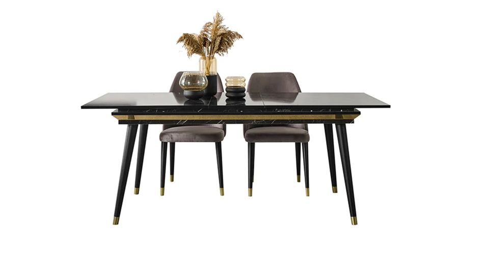 Damla Açılır Yemek Masası Siyah Mermer