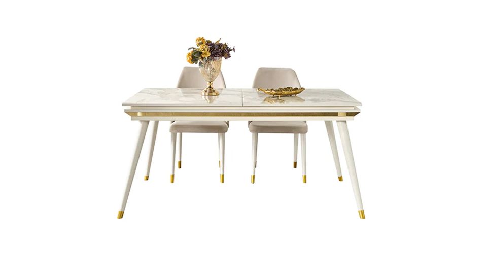Damla Açılır Yemek Masası Beyaz Mermer