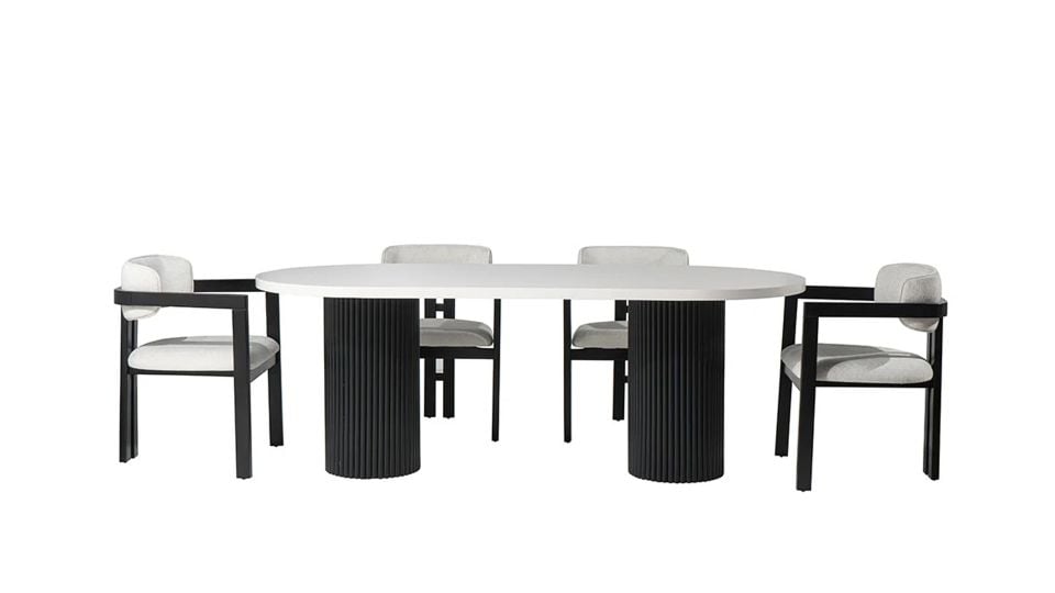 Mi Bohem Yemek Masası Beyaz Siyah