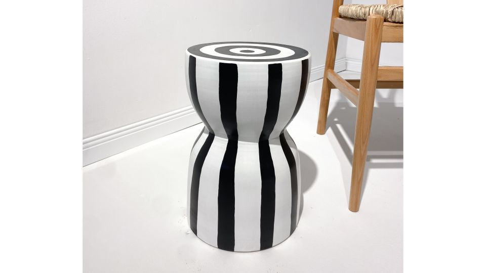 Noya Seramik Sehpa Siyah Beyaz Çizgili