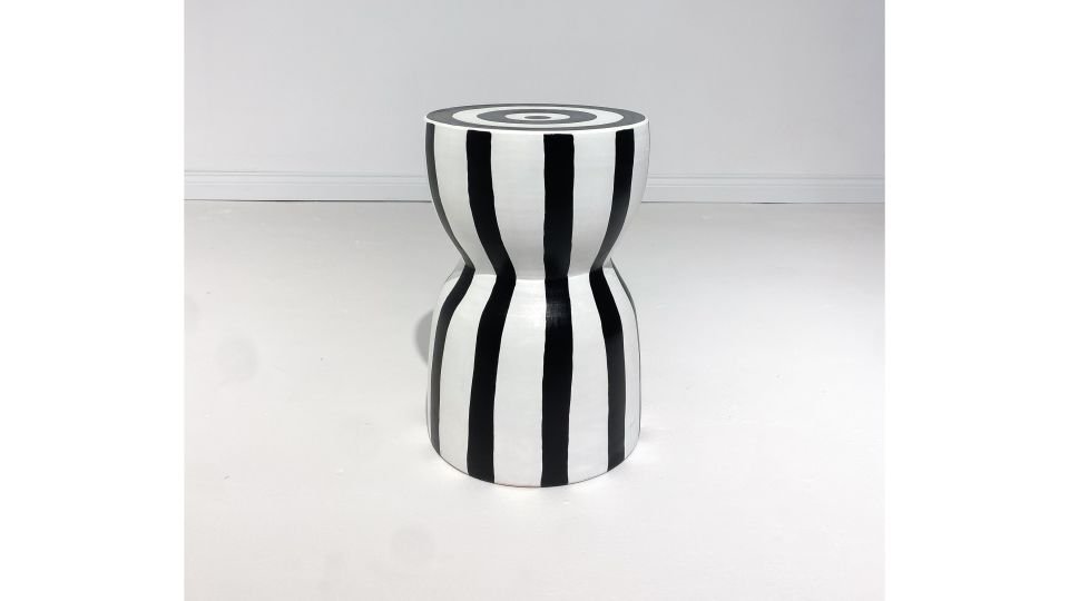 Noya Seramik Sehpa Siyah Beyaz Çizgili