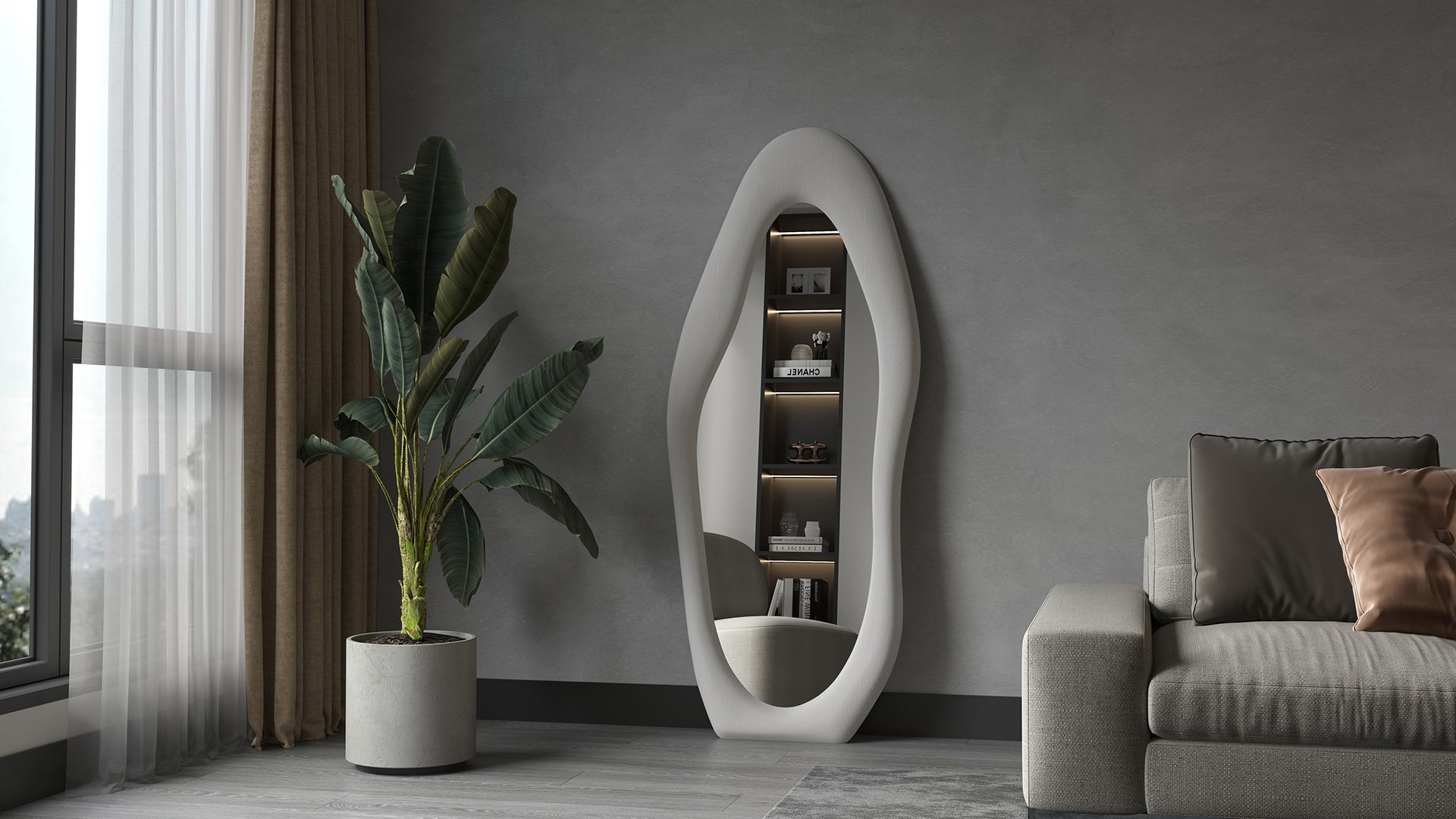 Nero Dalgalı Çerçeveli 170x65 Cm Oval Boy Aynası