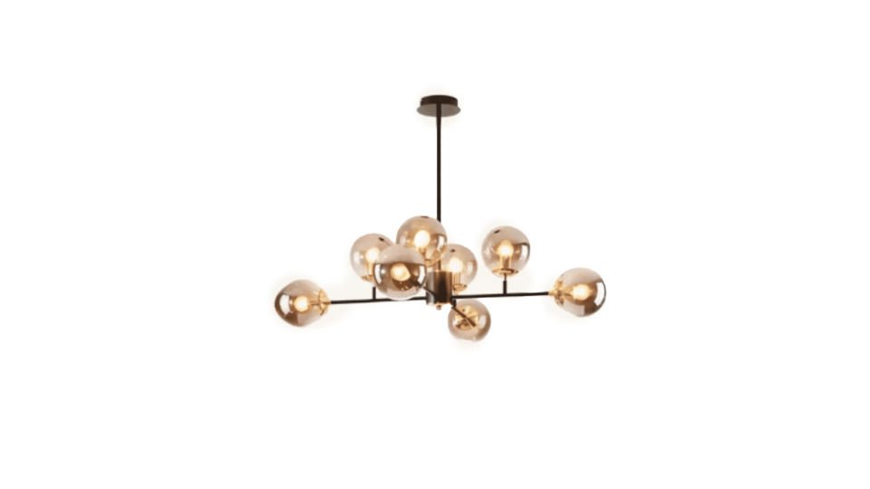 Nida 8 Li Siyah Gold Plafonyer Füme Camlı Avize