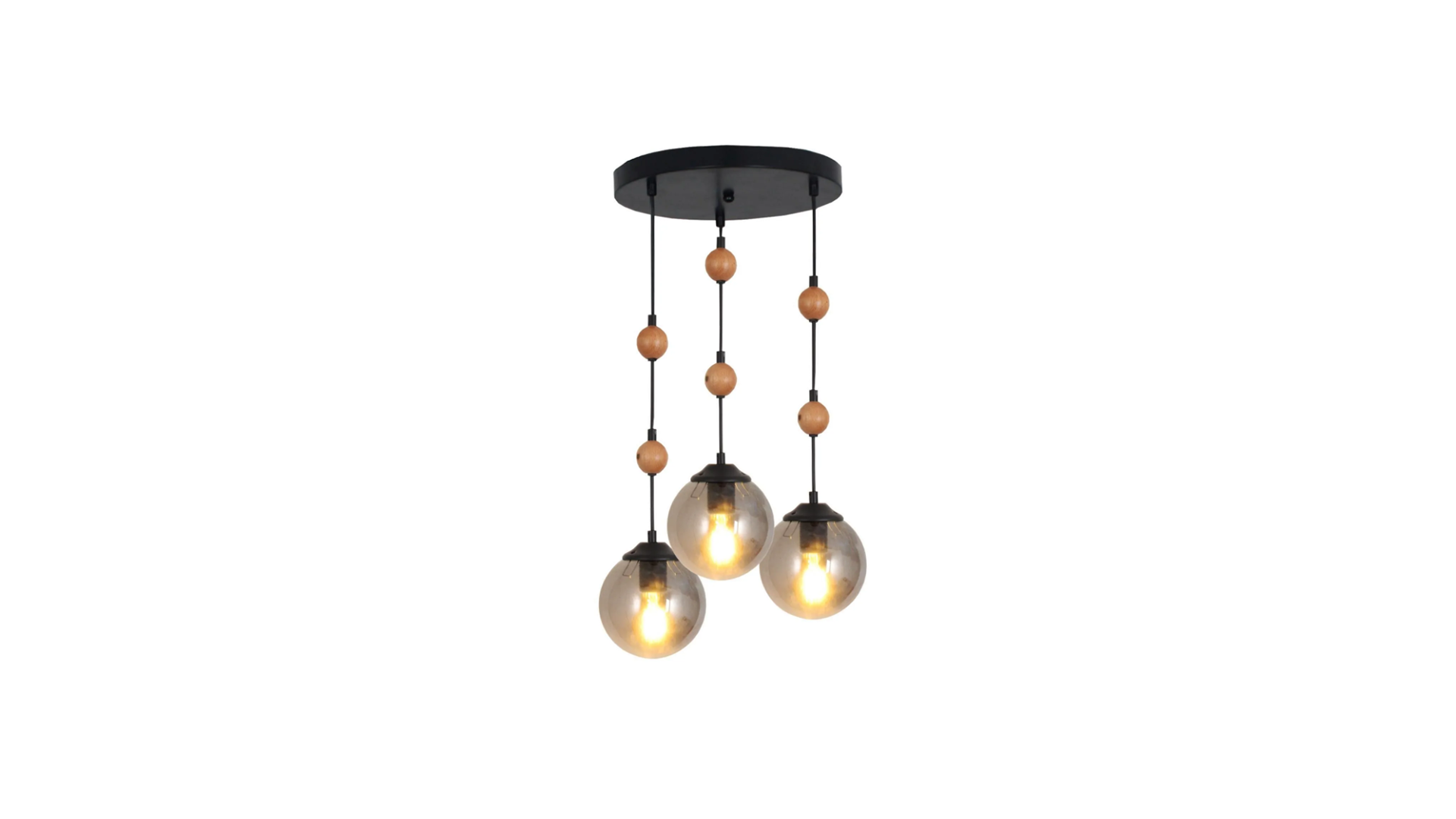 Moni 3 Lü Tepsili Siyah Füme Camlı Boncuklu Avize